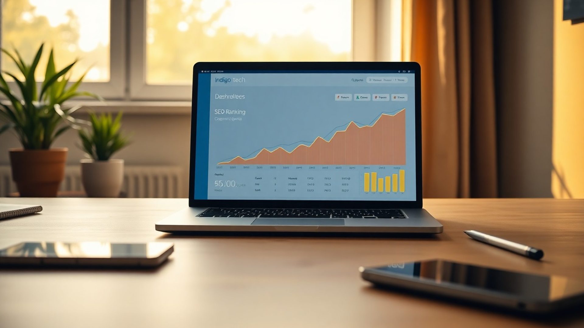 SEO ranking dashboard showing organic growth curve